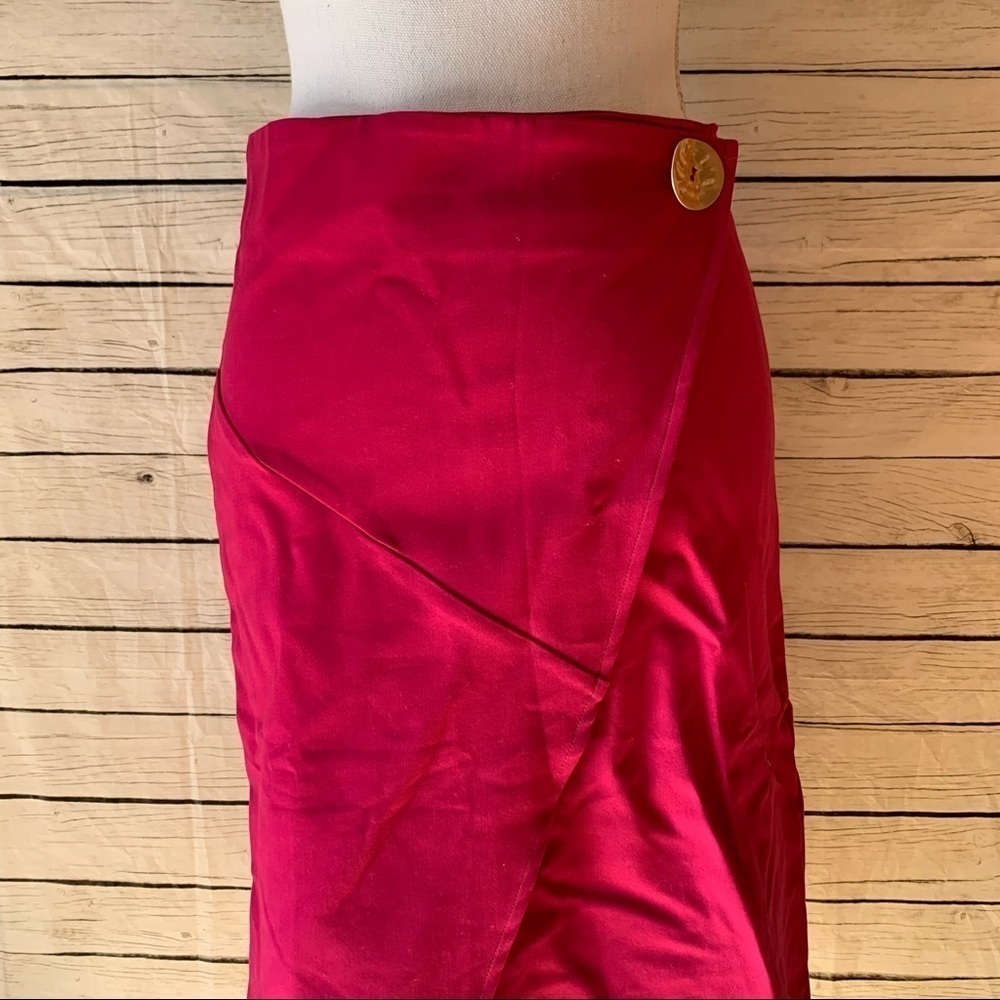 SMF Woman Faux Wrap Fuchsia Midi Pencil Skirt - Picture 3 of 7